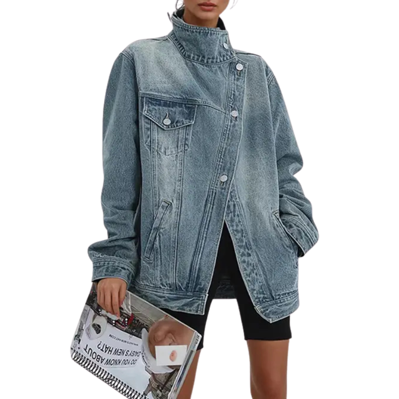 SKYE™ – Vintage Washed High Neck Asymmetric Jacket