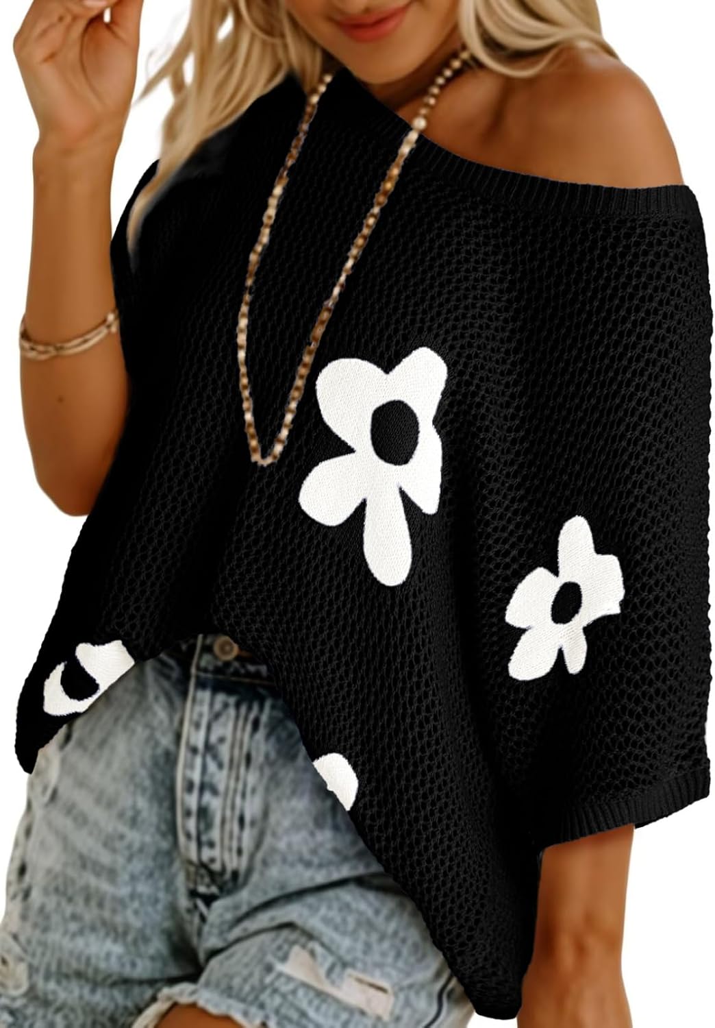 Floral Cute Tops Short Sleeve Crochet Cover Ups