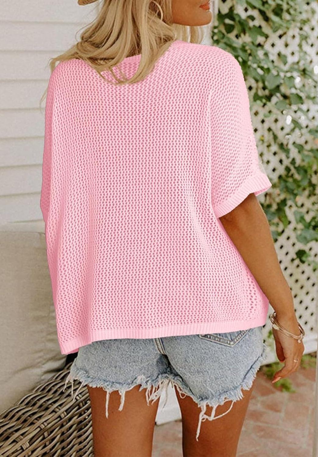 Floral Cute Tops Short Sleeve Crochet Cover Ups