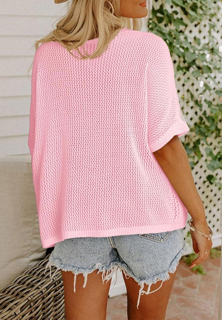 Floral Cute Tops Short Sleeve Crochet Cover Ups