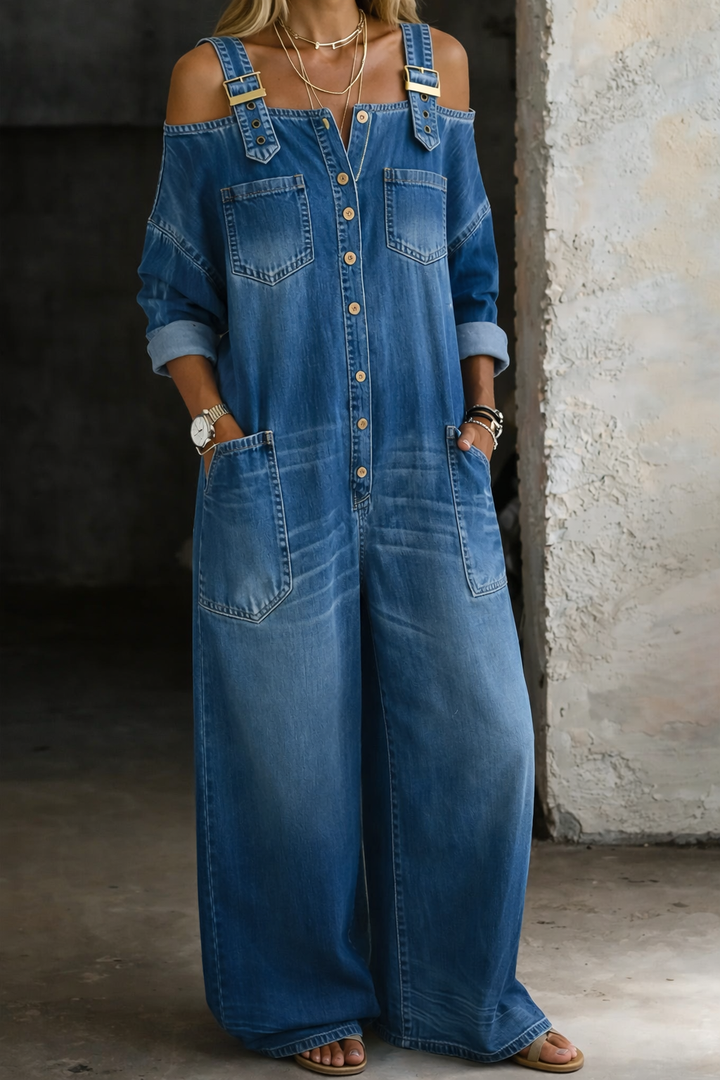 Mia | Off Shoulder Denim Jumpsuit