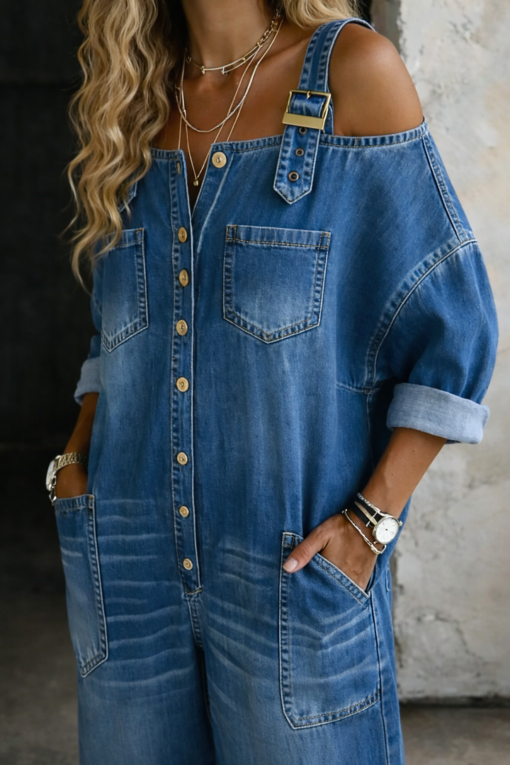 Mia | Off Shoulder Denim Jumpsuit