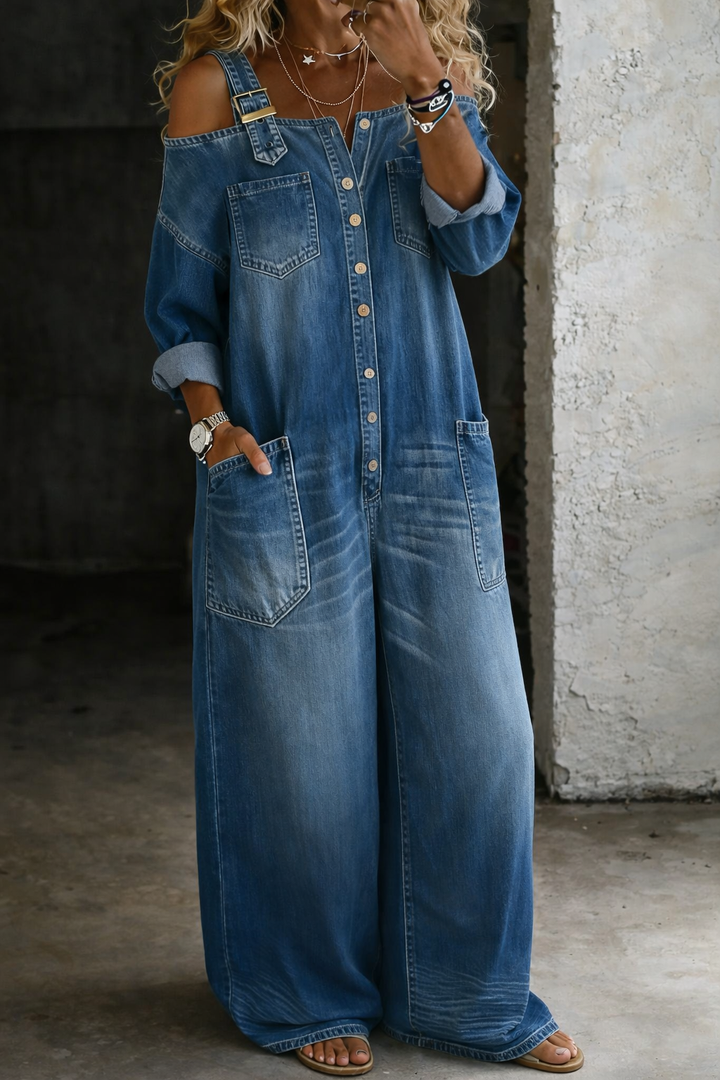 Mia | Off Shoulder Denim Jumpsuit