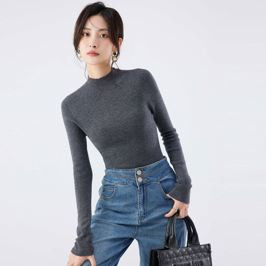 Wool-Blend Mock Neck Top