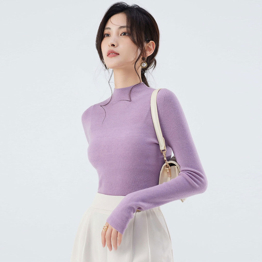 Wool-Blend Mock Neck Top