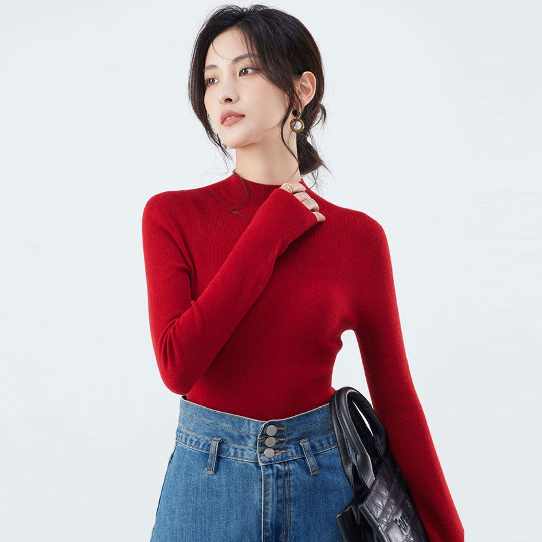 Wool-Blend Mock Neck Top