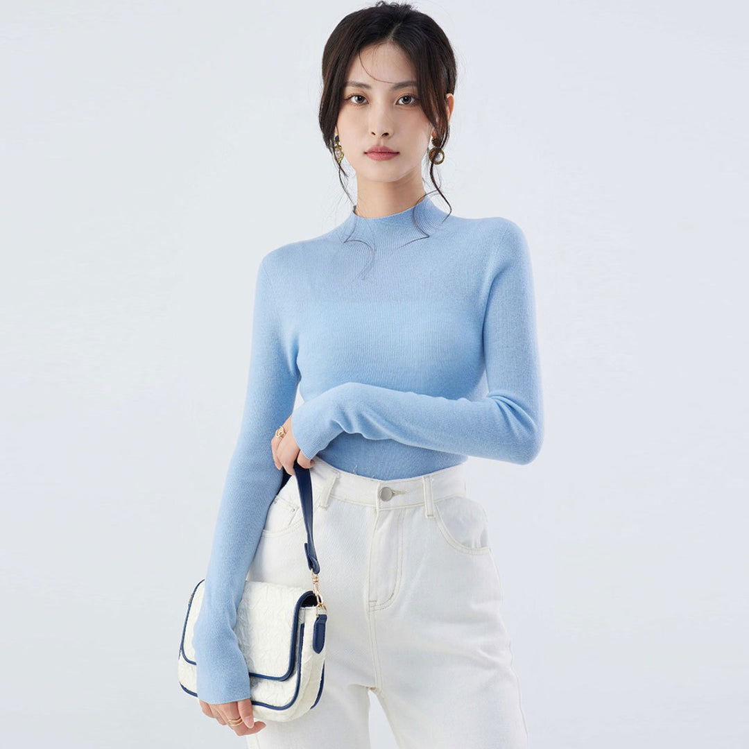 Wool-Blend Mock Neck Top