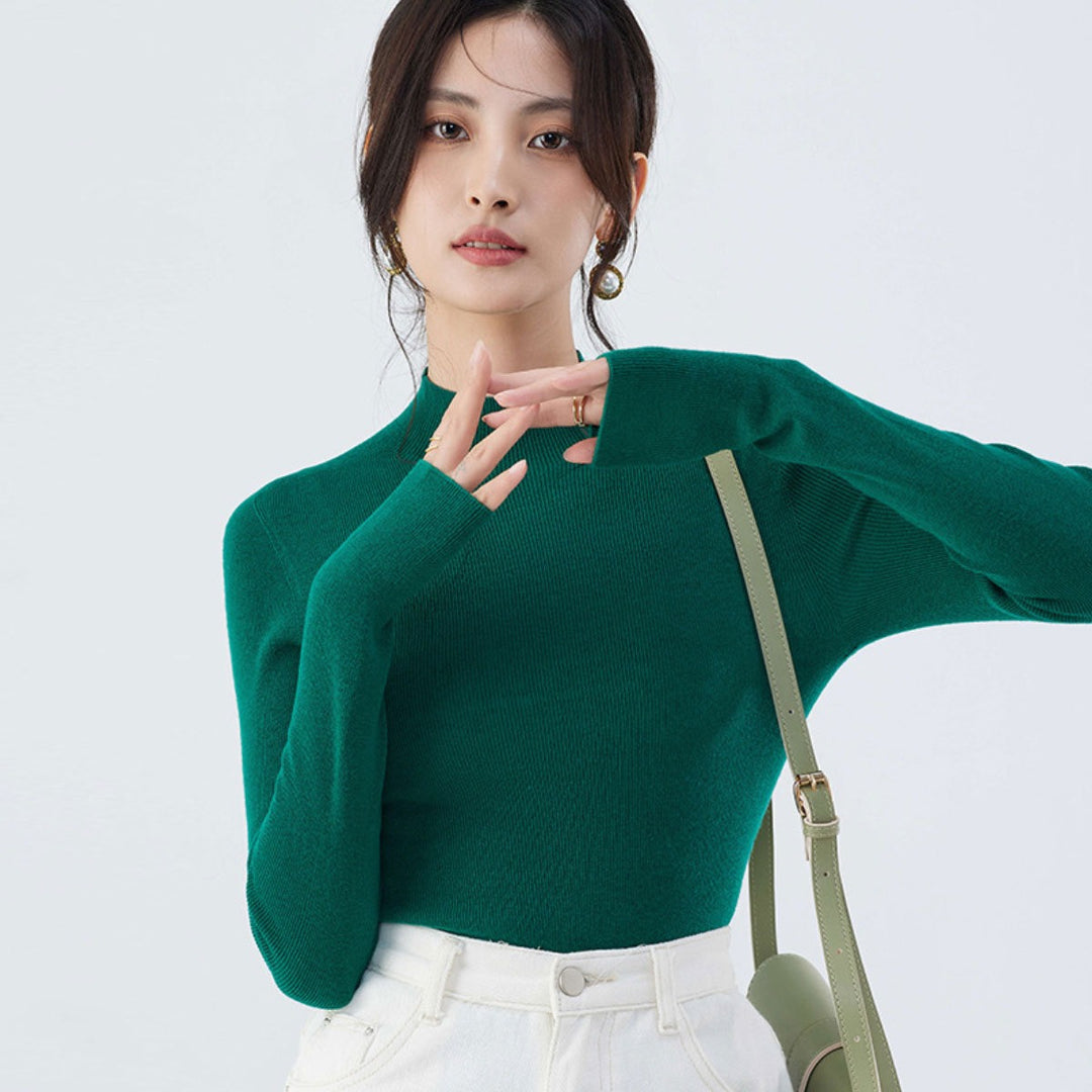 Wool-Blend Mock Neck Top
